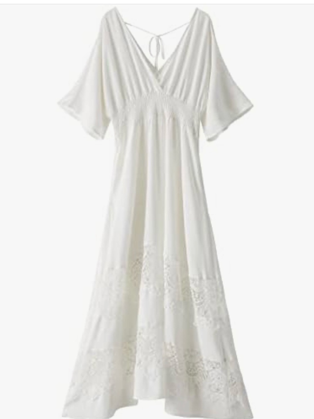 OLAESA White Lace Maxi Dress XL V Neck Smocked Waist Boho Cottagecore